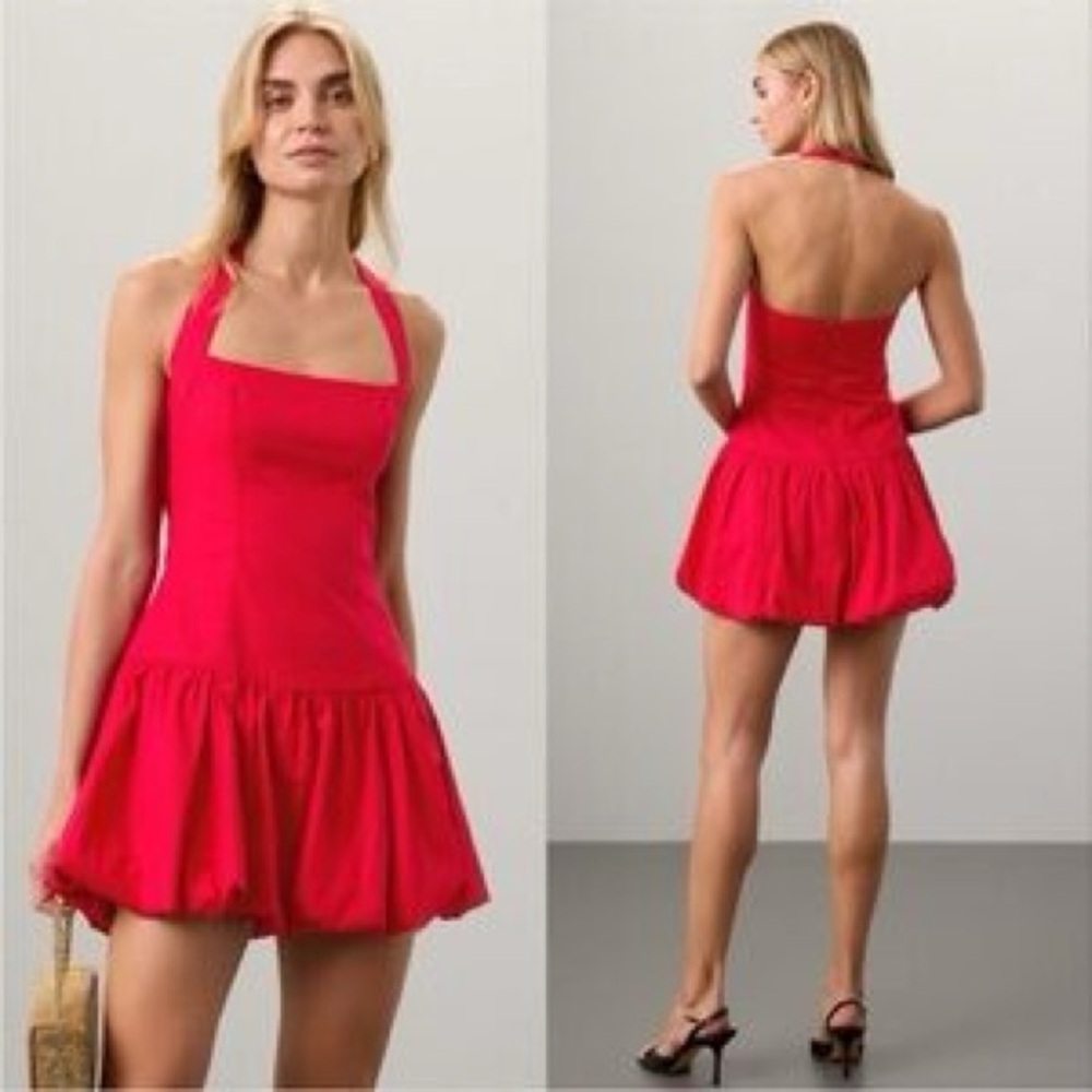 Reformation Babette Bubble Hem Organic Cotton Halter B962